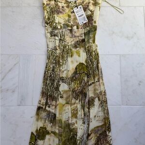 Zara Green and Brown A-line Maxi Dress for Weddings
